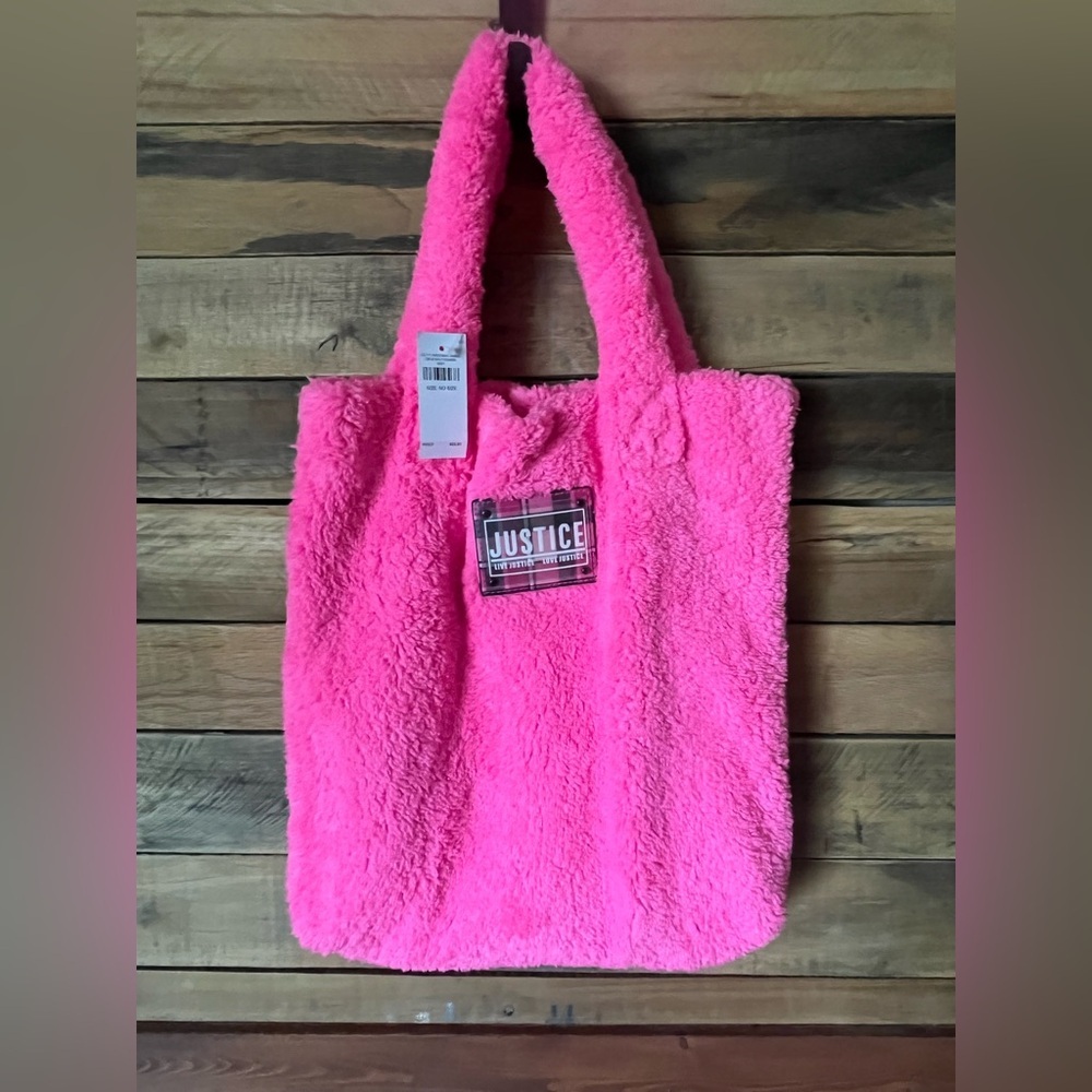 Justice Vibrant Pink Plush Tote
